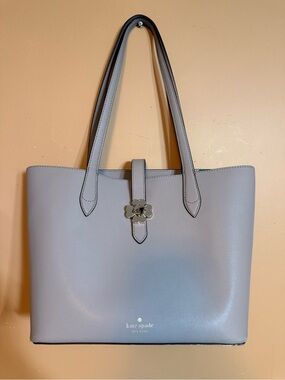 Kate Spade Light Gray Leather Floral-closure Tote